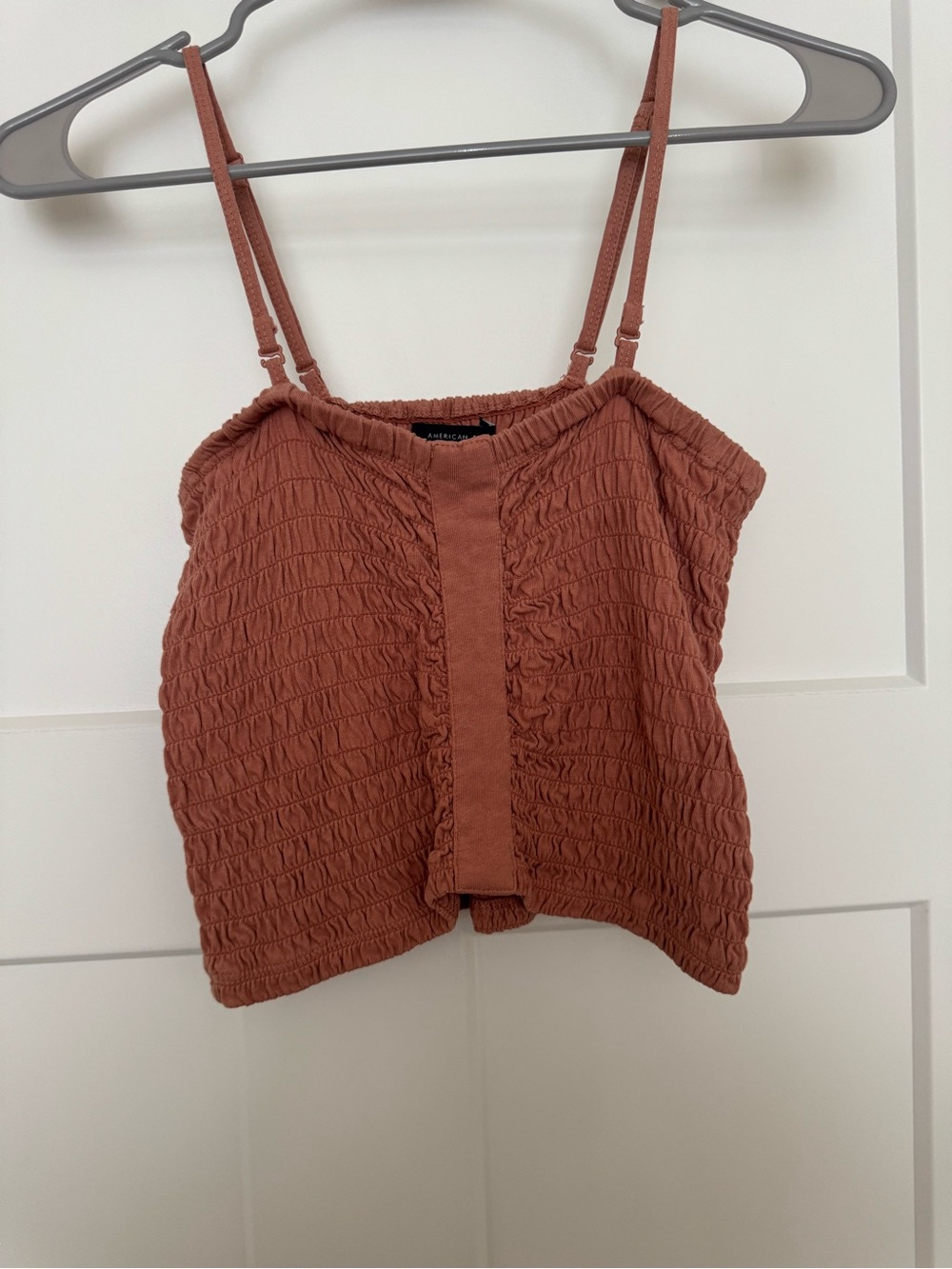 American Eagle Outfitters Rust Smocked Spaghetti Strap Crop Top